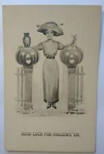 Halloween Postcard Gottschalk Dreyfuss 2662 Unused Victorian Women Owl Sepia picture