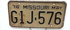  Vintage License Plate 1974 Missouri MAY MO 74 Vehicle Auto Car G1J-576 BLACK picture