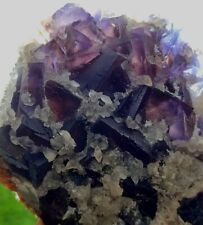 228g Fluorite Cubic Crystals On Calcite With Nice Colour & Beautiful Zoning-Pak. picture