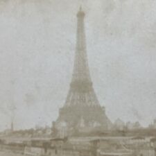 Antique 1880s Construction Of The Eiffel Tower Paris Stereoview Photo Card P4135 picture