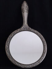 Vintage Embossed SILVERPLATE Hand Held Mirror – Raised Floral Design picture