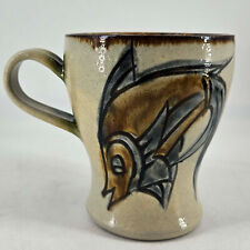 Vintage Unique Handmade Artisan Pottery Signed Coffee Mug With Fish picture
