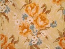 Vtg Fabric Mid Century Rayon Acetate Drapery Upholstery Flower Peach Blue 48x151 picture