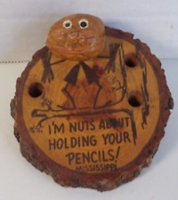 VTG Wood Pencil Holder Mississippi Souvenir I'm Nuts About Holding Your Pencils picture
