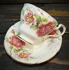 Paragon Cup & Saucer Golden Emblem Double Warrant Pink And Yellow Rose Teacup picture