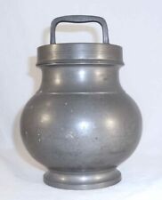Vintage French Pewter Soup Canister Pail Pot w/ Screw-on Lid Having Top Handle picture