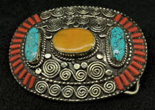 Beautiful Handmade Vintage Coral Turquoise Stone Buckle belt Tibeten Silver picture