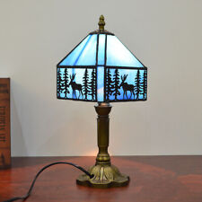20*36cm Accent Tiffany Table Lamp Handmade Stained Glass Night Light Blue Elk picture