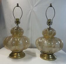 A pair of Vintage Modern Large Glass Amber Table Lamp 23” Tall picture