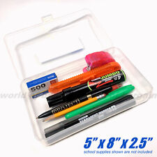 CLEAR PLASTIC PENCIL CASE Pen Storage Hard Utility Box School Supplies Organizer picture