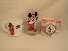 Three Vintage Walt Disney Productions Glasses Cups Mickey Minnie Mouse picture
