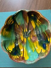 Mexican Oaxaca Bowl Dripware Ribbed Ceramic VTG Multicolor MCM drip glaze picture