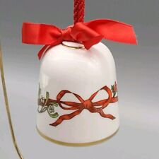 Vintage Royal Worcester Holly Ribbons Bell Ornament Merry Christmas 1987 picture