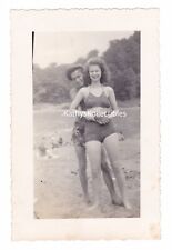 1943 Photo Gal & Guy Beach Mermaid Bikini Great Legs Body Top Hair Wow Excellent picture