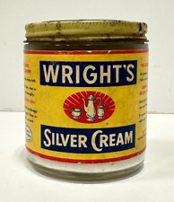 Vintage Wright's Silver Cream Cleaner jar paper label original lid collectible picture