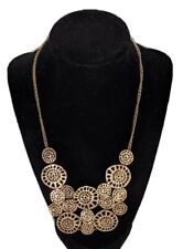 Gold Tone Multi Chain Aztec Boho Style Statement Necklace Clasp Back  picture