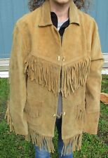 Vintage 70's HEAVY Buckskin Suede Leather Coat FRINGE Cowboy Western Yellowstone picture