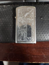 Vintage Zippo Slim Lighter Chrome with Flower Scroll Paisley Engraved Design picture