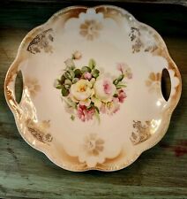 Old Pink Roses Handpainted Bavaria 9.5 Inch Diameter Decorative Plate Or Tray picture
