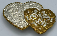 Vintage Crumrine Heavy Silver Over Bronze & Gold tone Heart Belt Buckle picture