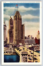 Vintage Antique Postcard Chicago, Illinois Tribune Tower Michigan Avenue Bridge picture