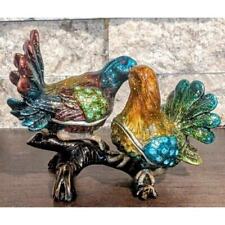 Colorful Bejeweled Metal Lovebirds Hand Painted Trinket Box Magnetic Closure picture