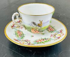 1800s Antique Italian Naples Capodimonte Porcelain Tea Cup & Saucer Cherub picture