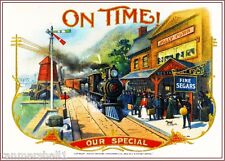1902 On Time Locomotive Smoke Vintage Cigar Tobacco Box Crate Inner Label Print picture