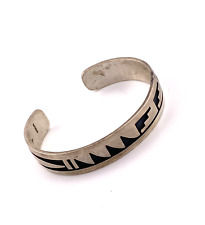 Vintage Hopi Navajo Native American Sterling Silver Cuff Bracelet Makers Mark T picture