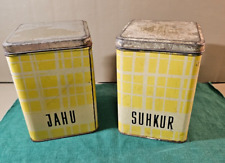 2 Vintage USSR Metal Kitchen Canisters-Sugar & Flour-Russian & Estonian Language picture