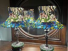 Pair of 26 in. Dale Tiffany Iris Dragon Fly Bronze Table Lamps Set Of 2 WOW picture