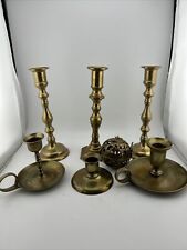 Mixed Lot of 7 Vintage Brass Candlestick Holders and Potpourri Sachet Holder. picture