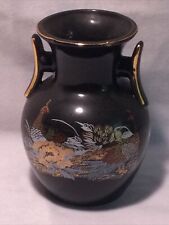 Japanese Porcelain squat Vase Black Pheasants picture