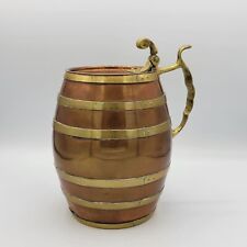Antique Copper Brass Band Barrel Tankard Stein Lidded Ornate Vintage Breweriana picture
