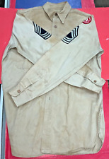 Vintage Beige Military Button Down Shirt - Wool Sargent Patches? picture