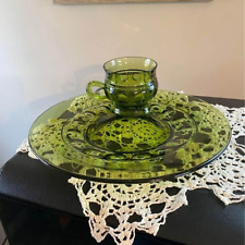 Vintage Green Kings Thumbprint Mid Century Snack Set picture