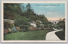 State View~Flowers @ Lake Park Milwaukee Wisconsin~Vintage Postcard picture