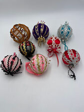 Lot Of 8 Ornaments Balls Vintage Homemade Handcrafted Beads Fabric Lace Ric Rack picture