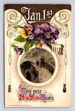 1912 JOHN WINSCH New Years Father Son Fishing Pansy Flower Art Nouveau Postcard picture