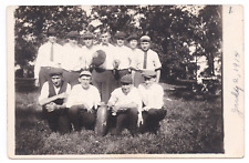 1914 Baseball Team Portrait Outside Field Holding Ball Bottle RPPC Postcard picture