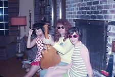 1968 Man Wearing Sunglasses Playing Guitar Two Women Living Room Vtg 35mm Slide picture