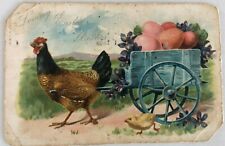 c.1908 Loving Easter Wishes Postcard Tuck's Hen Pulling Colored Eggs Cart Chick picture