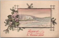 1919 Belgian HAPPY NEW YEAR Postcard House Scene 