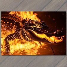 POSTCARD Alligator from Hell Fire Evil Unusual Demon Devil Animal Funny Unusual picture