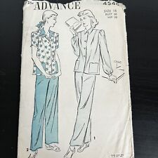 Vintage 1940s Advance 4546 Old Hollywood Glam Pajamas Sewing Pattern 18 M/L USED picture