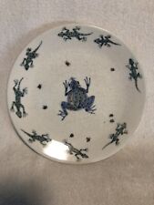Vtg Art Pottery Plate: Frog and Salamanders Chasing Ladybugs picture
