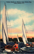 Postcard Camp Lejeune NC Boating Regatta on Wallace Creek Marine Base 1940s picture