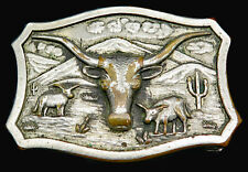 Longhorn Steer Cattle Southwest Ranch Cowboy LynTone Antique Belt Buckle picture