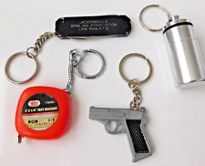 Lot of 4 Keychains -  Gun  Tape Measure Canister Pocket Knife picture