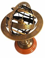 Brass Antique Armillary Sphere Astrolabe On Wooden Base (Medium, Antique Brass) picture